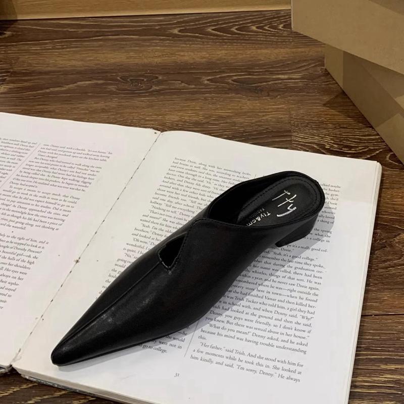Fashion SUOJIALUN 2025 Spring New Brand Women Slipper Fashion Pointed Toe Slip On Ladies Elegant Mules Shoes Square Low Heel Dress Sanda