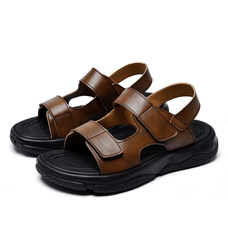 Fashion Fashion Men Split Leather Sandals Summer Outdoor Comfort Soft Sole Sandals Men Casual Hollow Out Breathable Beach Shoes Sandals