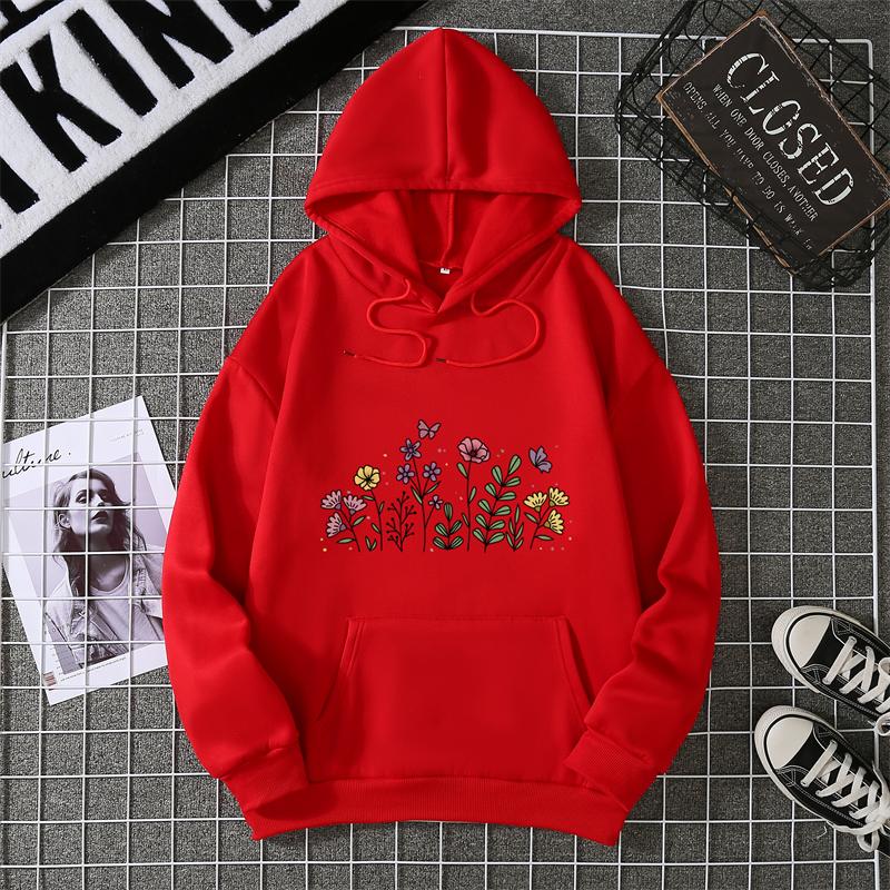 Rose Butterfly Impossible Letter Graphic Print Women Sweatshirt Fashion Hooded Loose Casual Hoodies Fleece Soft Clothing