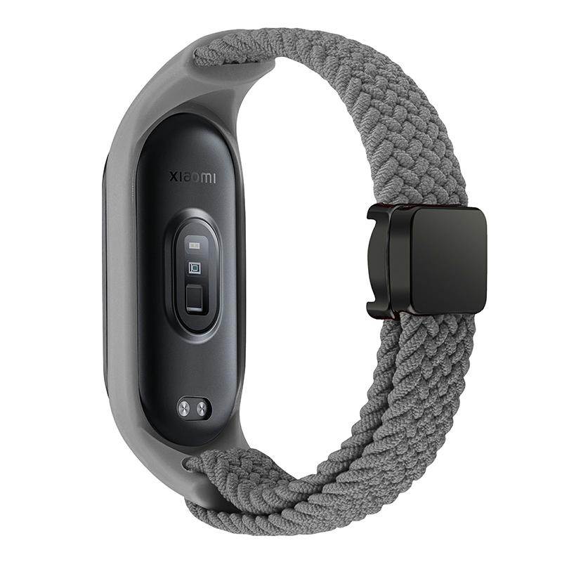 

For Xiaomi Mi Band 3/4/5/6/7 Braided Nylon Strap Magnetic Watch Band Grey