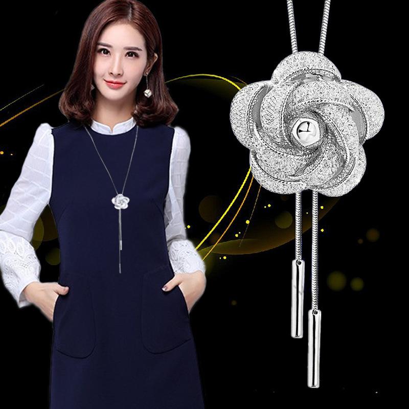 Suijue Retro Rose Pearl Sweater Chain Women S Long Mesh Necklace Pendant K5 платиновый