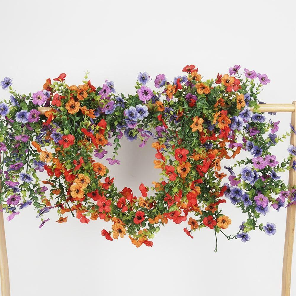 Multicolor Artificial Violet Flower Vine Green Eucalyptus Leaves 132 Flowers Simulation Flower Garland Photo Props