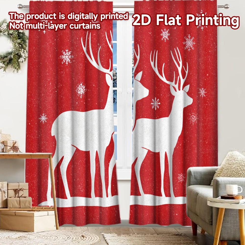 2pcs, 2D FLAT PRINTING Curtains (Without Rod) Reindeer Duo Christmas Holiday Curtains Semi-Sheer Curtains Decorations Inside Use