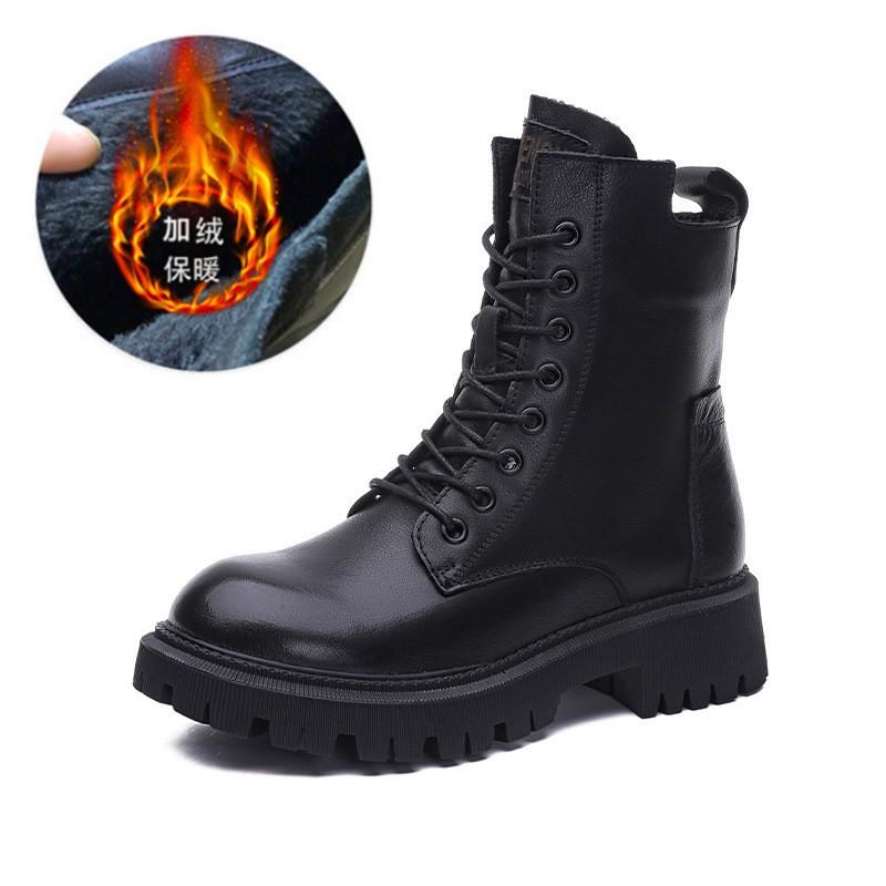 2025 autumn new handsome British side zipper platform cotton short boots locomotive boots lace-up middle help Martin boots