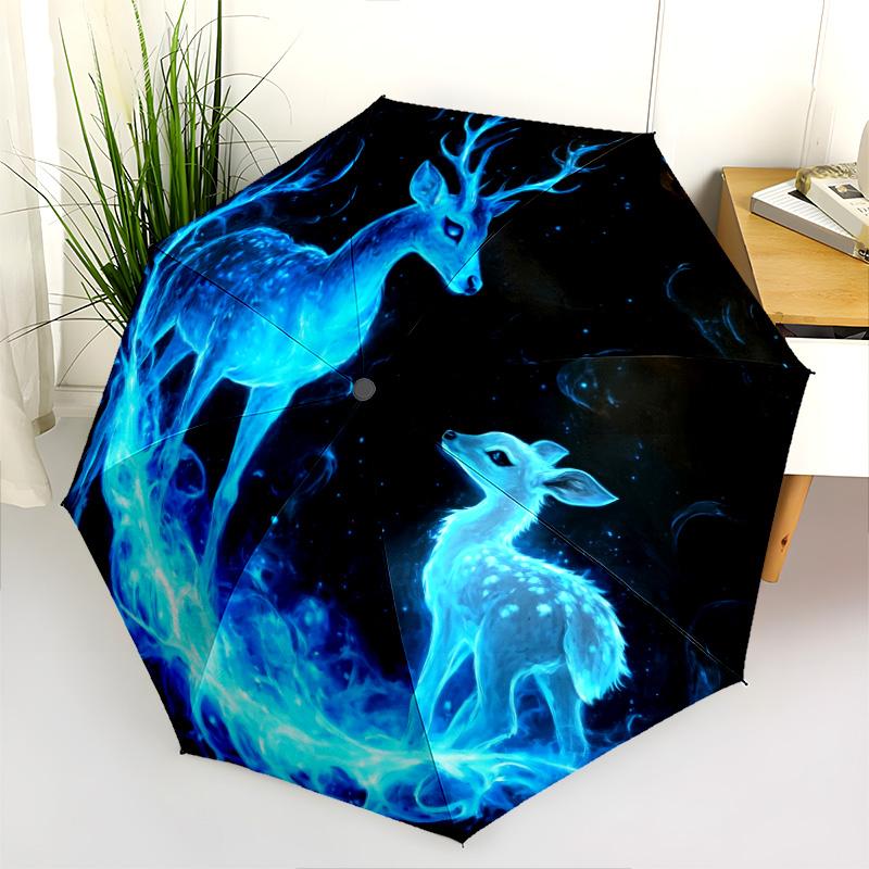 0106 Glowing Animals  Pattern, Automatic Folding Umbrella, Portable and Foldable Design, 8 Ribs, a Christmas or Birthday Gift.