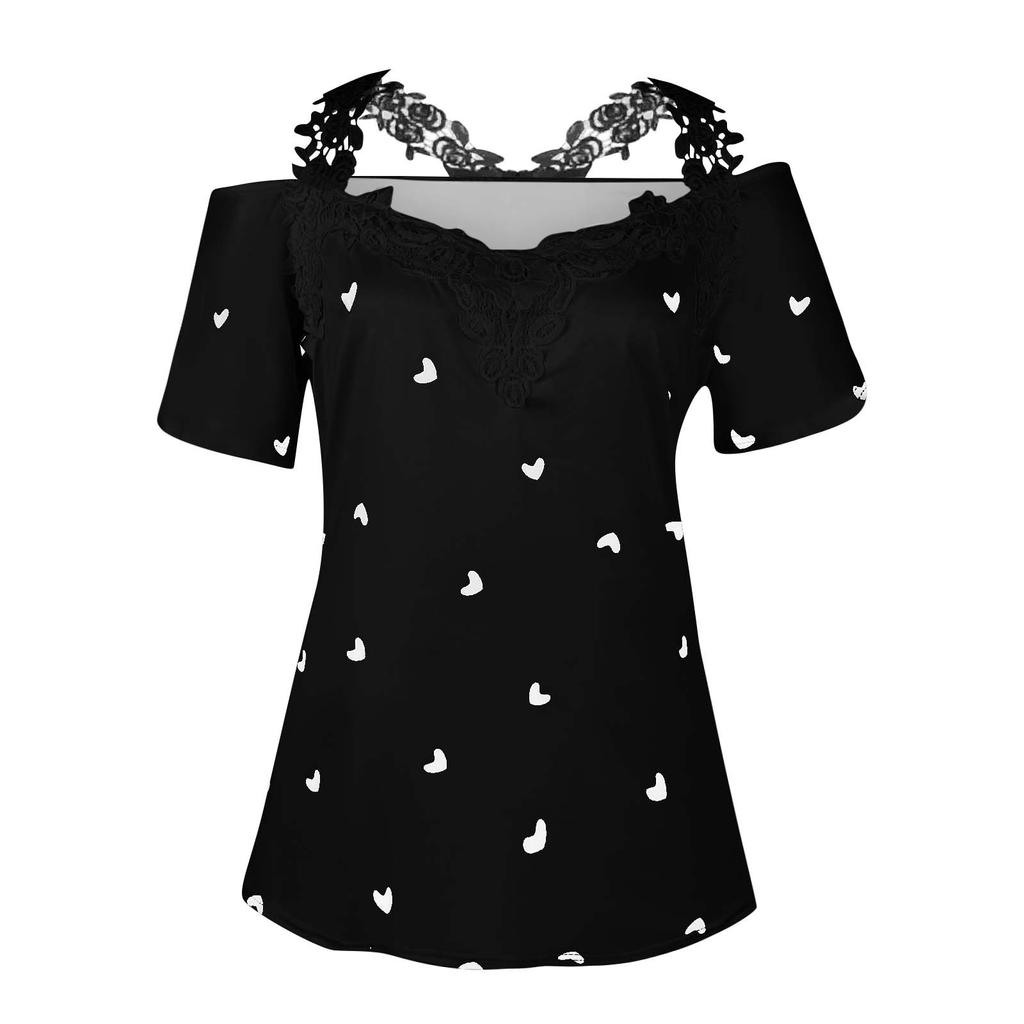 Fashion Women's Sexy Color Round Neck Small Love Loose Casual Temperament Top