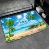Urlaubsstil Strand Fußmatte Palmen Ozeanwellen Weiße Wolken Druck Urlaubsthema Heimdeko Eingangsteppich für Wohnzimmer