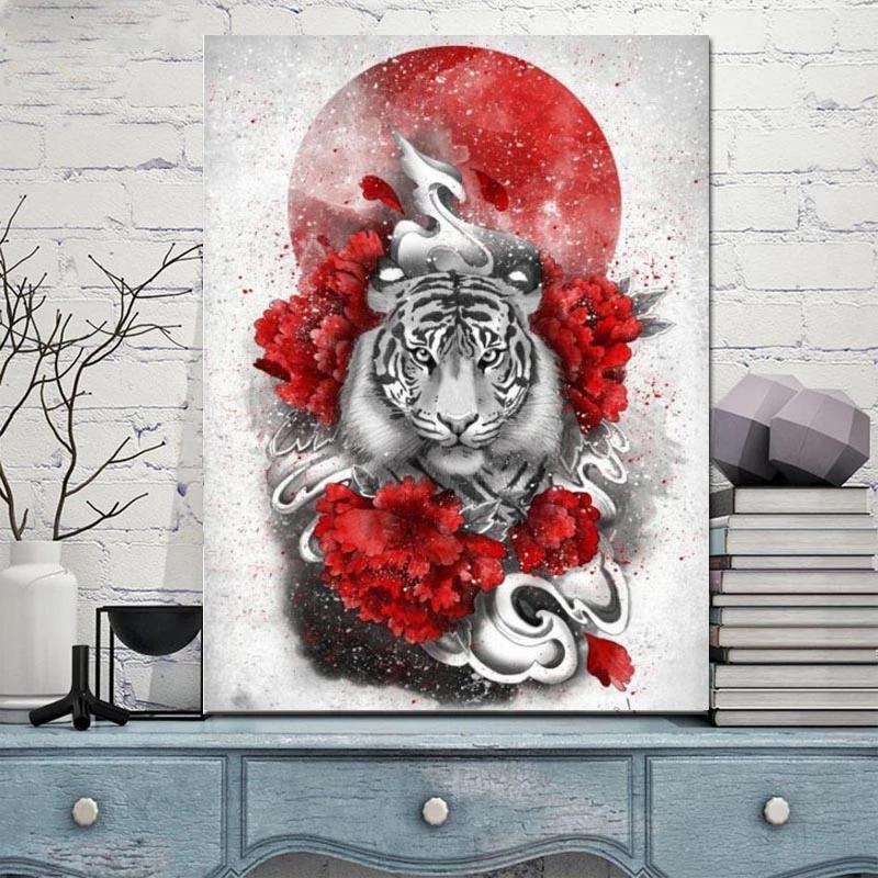 

5D алмазная живопись японский Тигр Солнце Алмазная вышивка крестиком полная квадратная круглая алмазная живопись животное мозаика подарок