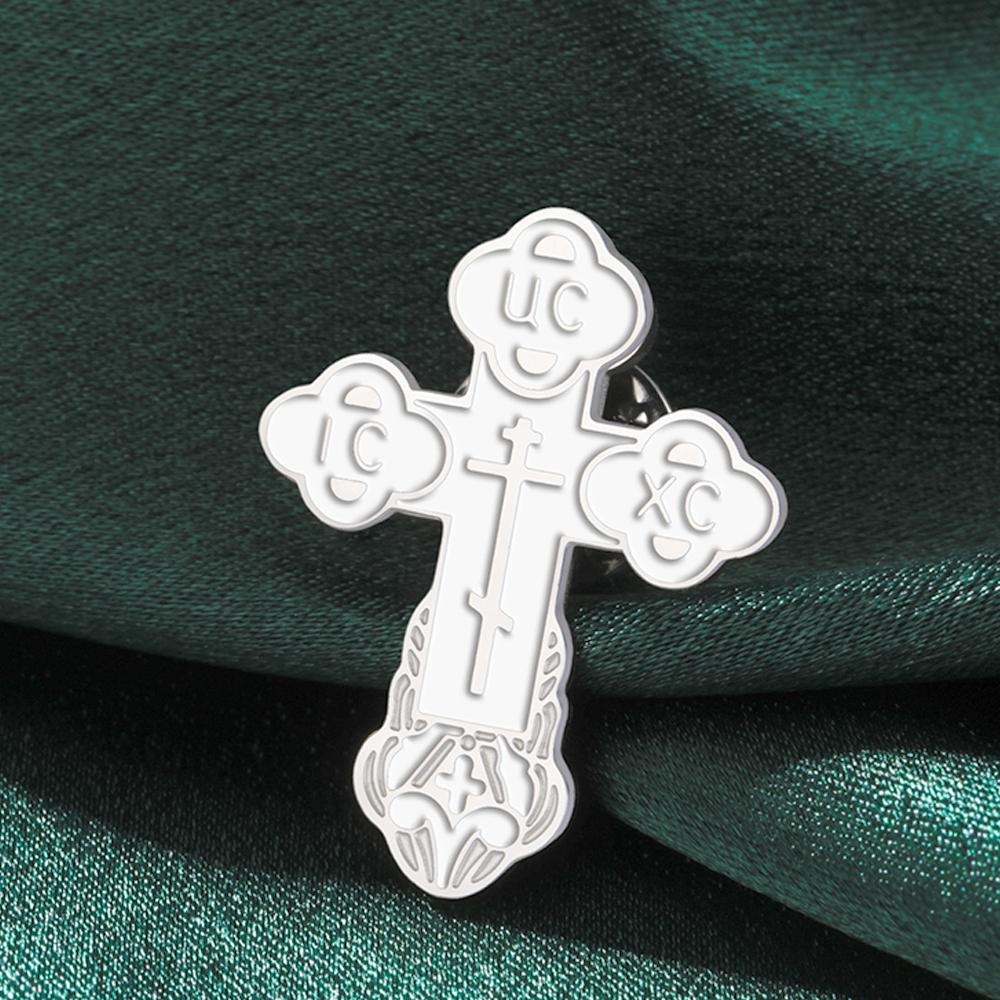 Dawapara Orthodox Cross Brooch Pins Russian Eastern Church Brooch Multicolor Enamel Religious Prayer Jewelry Stainless Steel