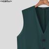 INCERUN Two Pieces Men Sleeveless Patchwork Waistcoat and Long Straight Pants Sets