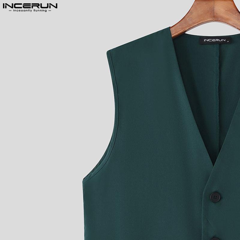INCERUN Two Pieces Men Sleeveless Patchwork Waistcoat and Long Straight Pants Sets