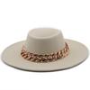 New retro ethnic style. Eaves wool woolen felt hat concave and convex top men's and women's top hats, big eaves thick gold chain hat