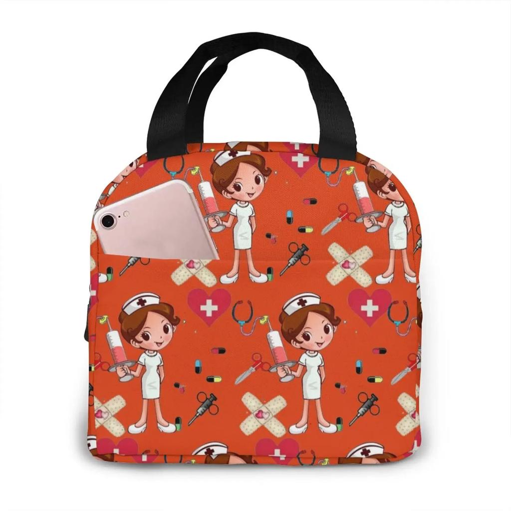 Travel Nurse Bag Insulated Lunch Bags Women Cartoon Nurse Print Food Case Cooler Warm Bento Box for Kids Lunch Box for School