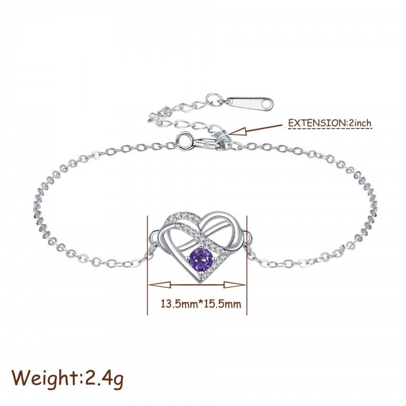 Elegant Heart Infinity Charm Bracelet Women Hypoallergenic Plated Copper Lightweight Luxury Hand Chain Silver