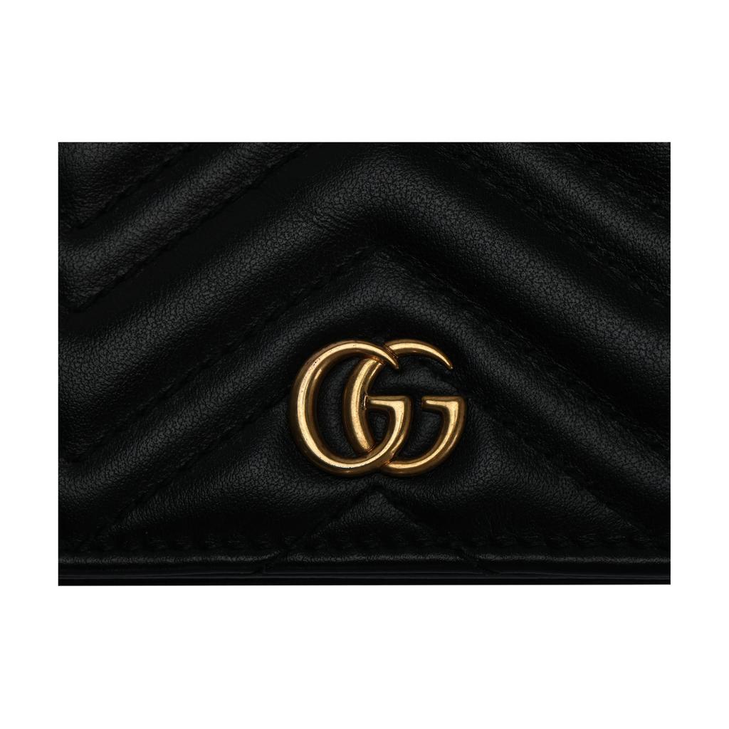Gucci GG Marmont Logo Rit Dubbel Vouw Gevuld Leer Portemonnee Portemonneetje Kaarthouder Dames portemonnee Zwart 466492-DTD1T-1000