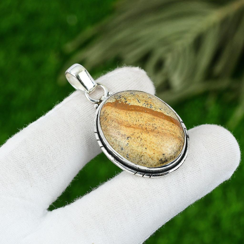 Picture Jasper Gemstone Sterling Silver Daughter Anniversary New Pendant Jewelry