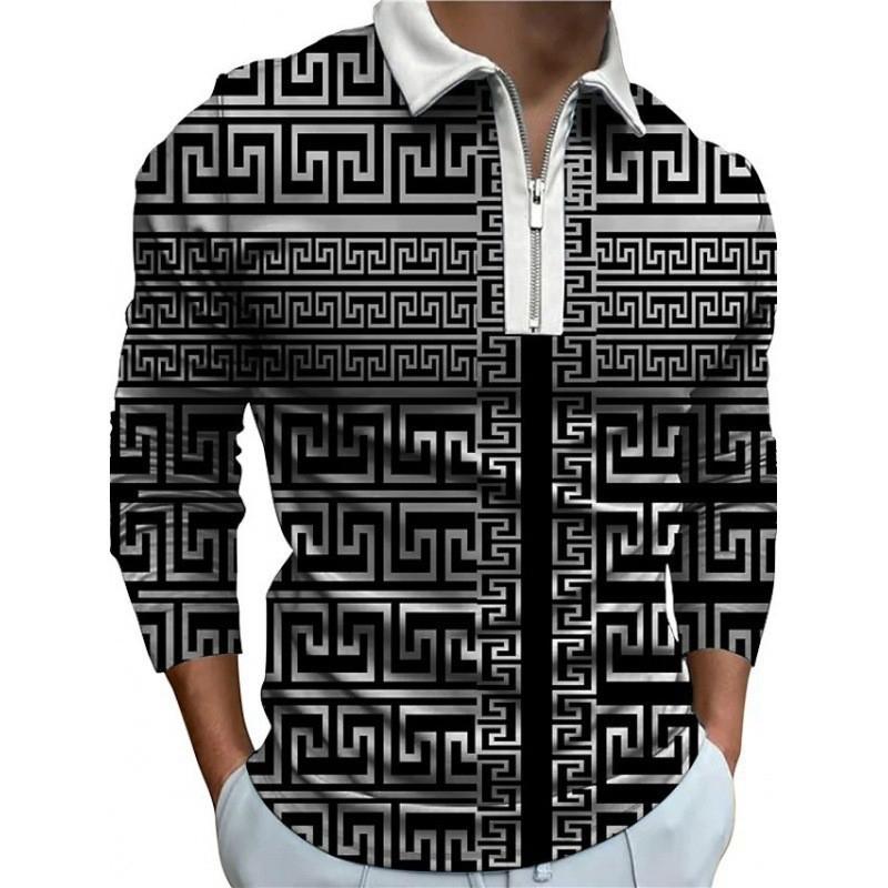 

Мужская одежда весна осень 100% полиэстер 3D цифровая печать молния поло шорты мужские с длинным рукавом мода гольф поло рубашки топы S