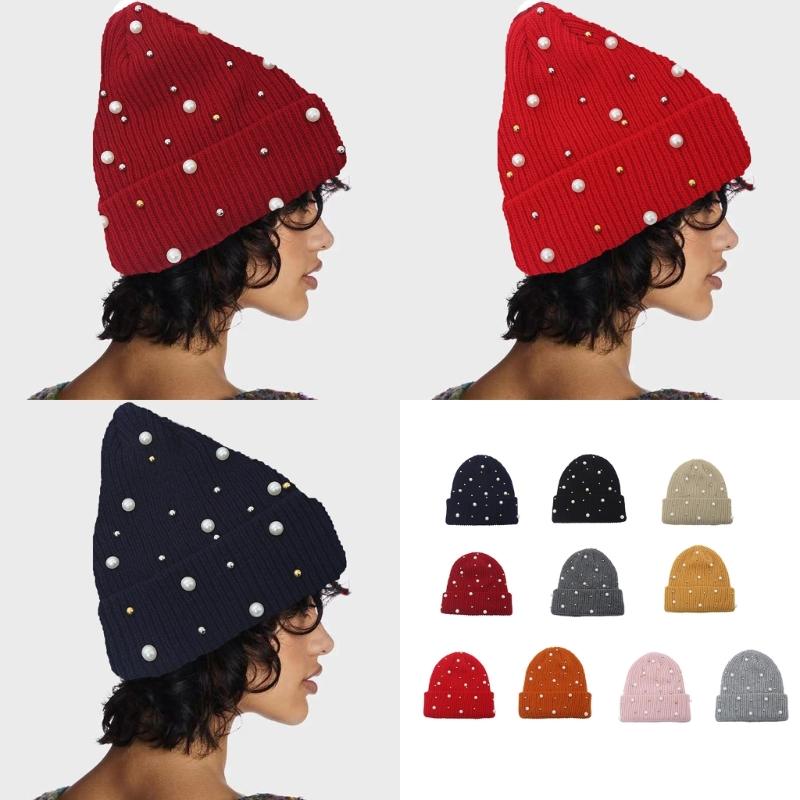 Fashionable Women's Winter Hat with Pearls Role Playing Hat Novelty Thermals Hat Suitable for Everyday Wear