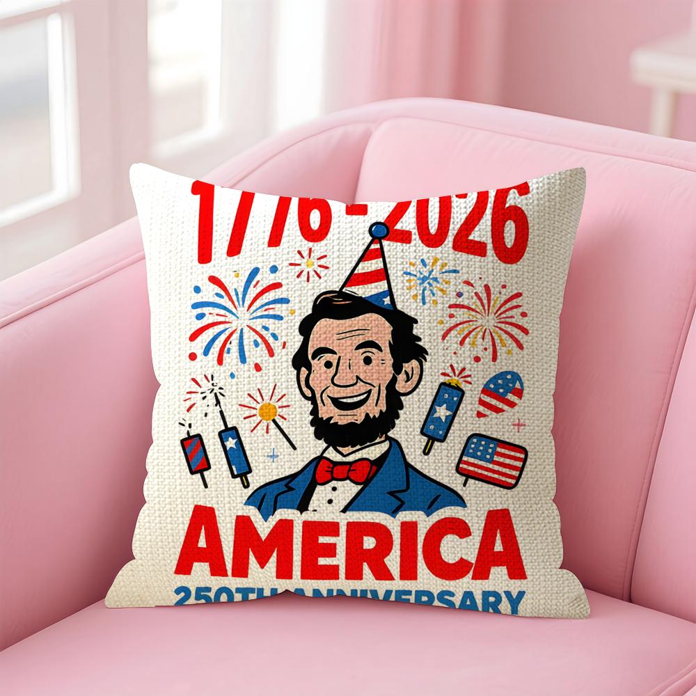 American 250Year 1776- Cushion Cover Natural Linen Pillow Case Double-Sided Print Decorative Sofa Pillowcase Home Decor Gift