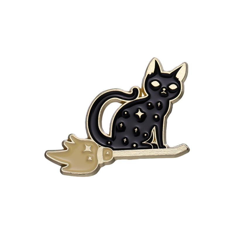 Stylish Alloy Animal Brooch Featuring A Magical Black Cat And Purple Hat Design