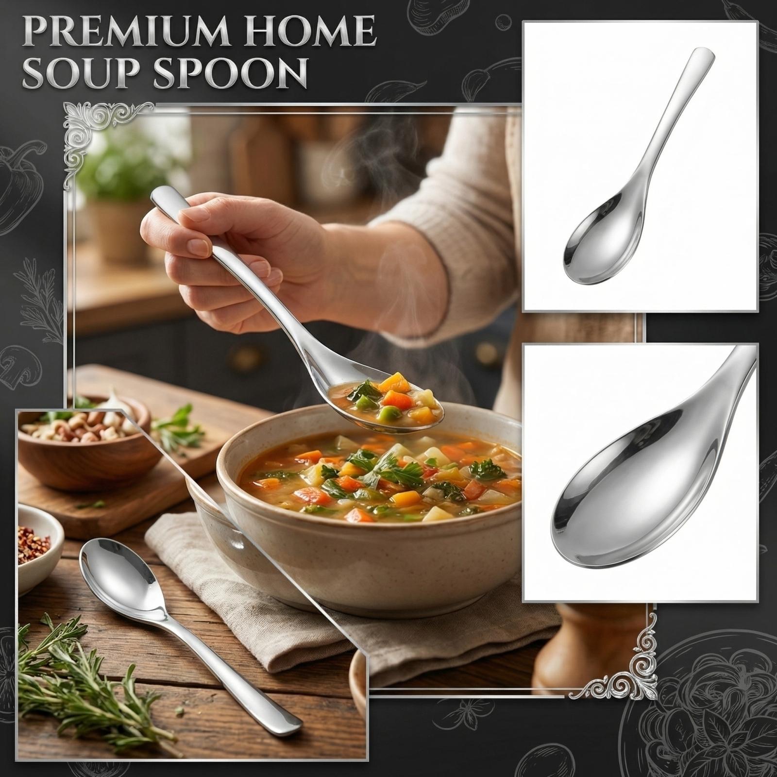 Бытовая толстая суповая ложка из нержавеющей стали One Size серебряный