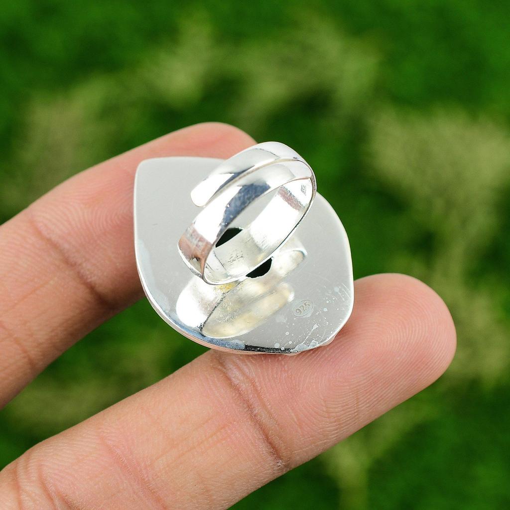 Natural Chrysoprase Gemstone Promise Adjustable Ring 925 Silver For Girls