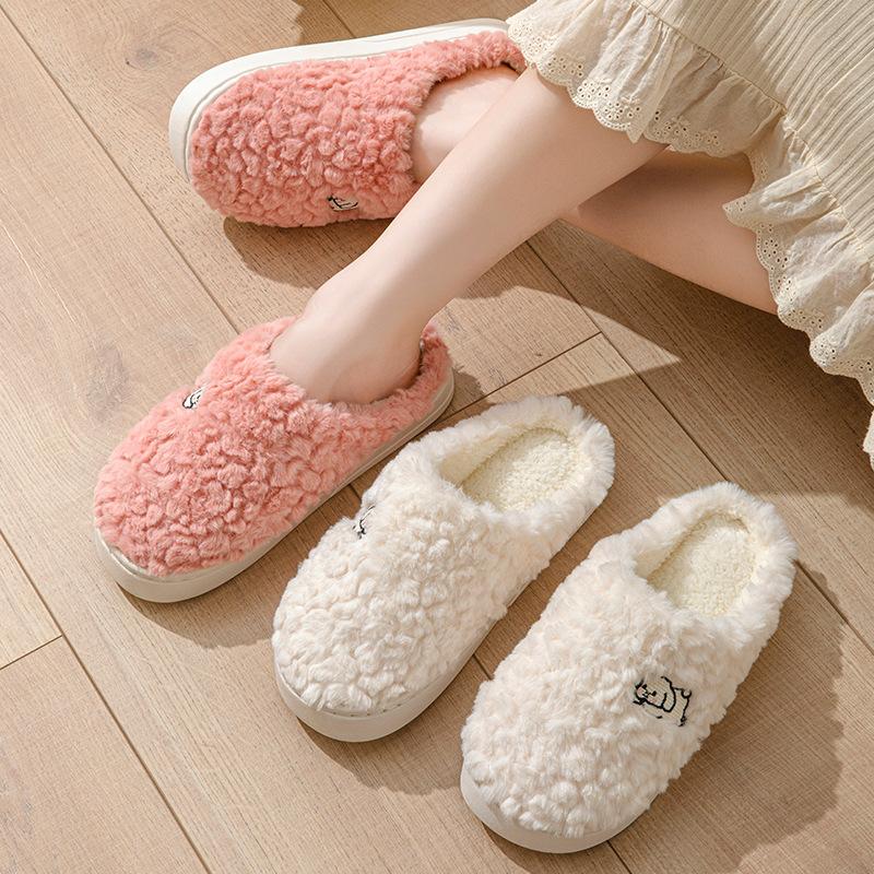 Cotton Slippers Women's Plush Warm Cotton Shoes Winter New Cotton Drag Couple Hair Slippers Plush Shoes