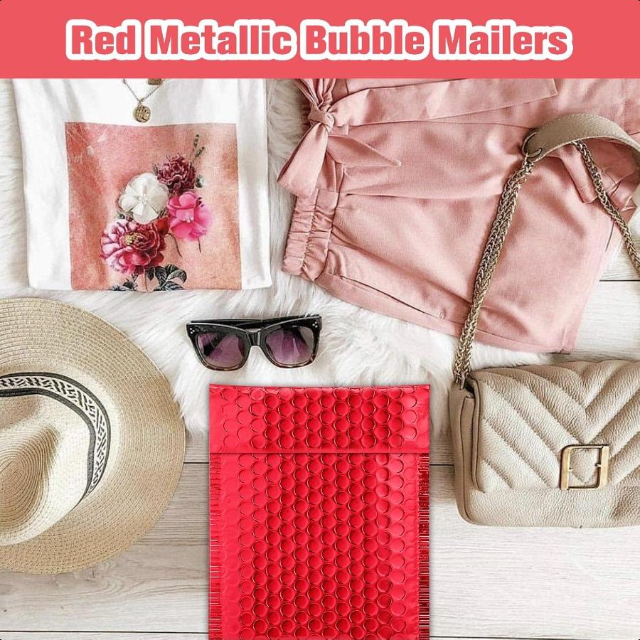 25 Pack Red Metallic Bubble MailersCushioning Padded Envelopes Waterproof Self Adhesive Padded Mailing Envelopes Shipping Bag F