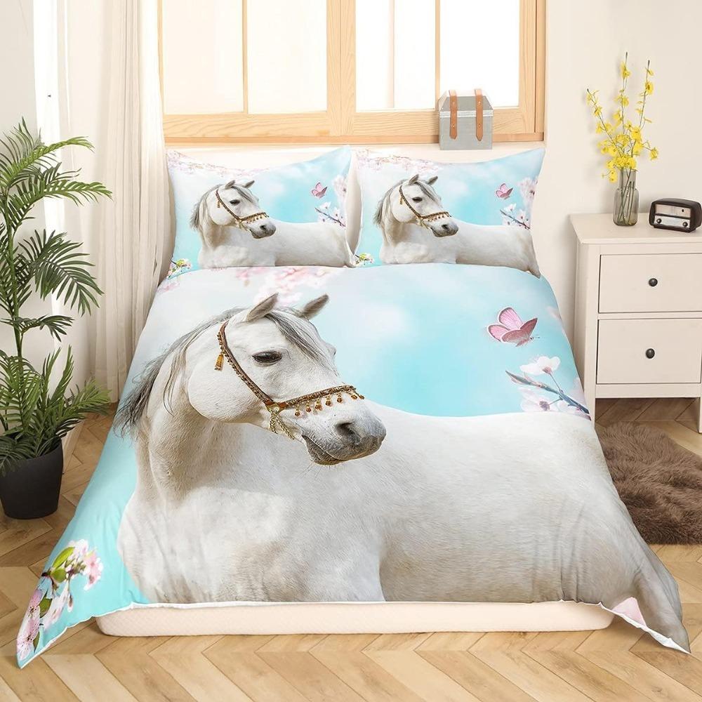 Sada ložního prádla s koňmi, Sady ložního prádla z mikrovlákna, Dětské ložní prádlo se zipem, Dekorace pokoje, Povlak na přikrývku pro teenagery a dospělé
