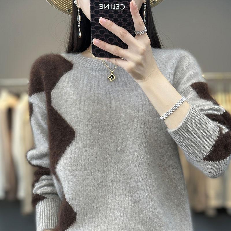 

Зимний ленивый ветер утолщенный вязаный свитер топ осень и зима новый низкий круглый вырез внутри свободный низ свитер женский average size