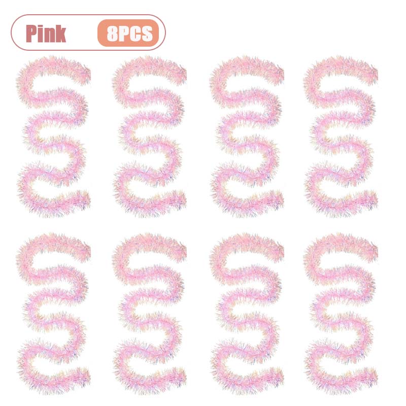 Metallic Tinsel Garland Rainbow Colorful Pink Christmas Garland Shiny Decorative String for Tree Holiday Party Decoration