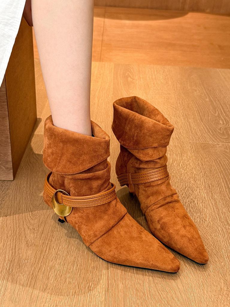 Módní dámské kotníkové boty podzim špičaté vysoké podpatky boty žena Chelsea boty šaty lodičky semišová kůže mujer zapatillas