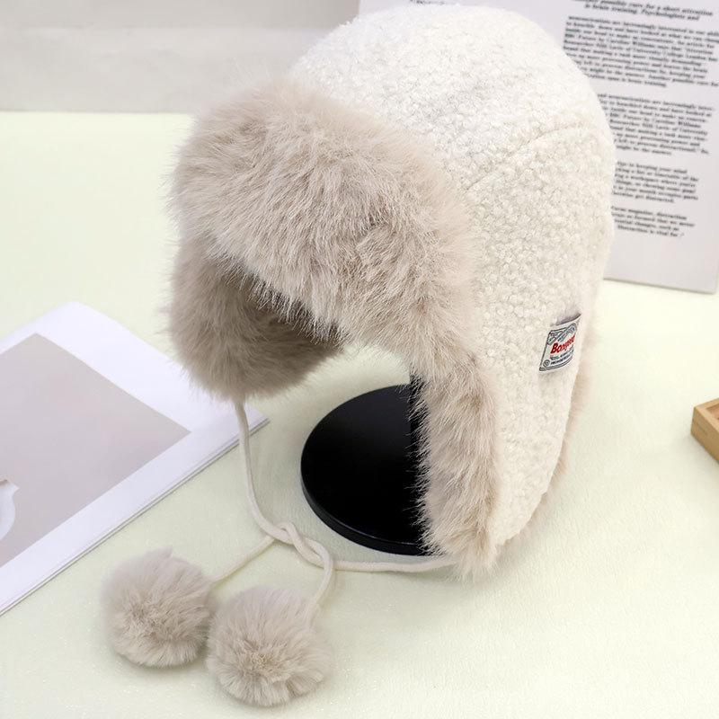 Thickened Warm Ear Cap Ladies Winter Hairy Warm Cotton Hat Outdoor Cycling Skiing Thunder Feng Hat