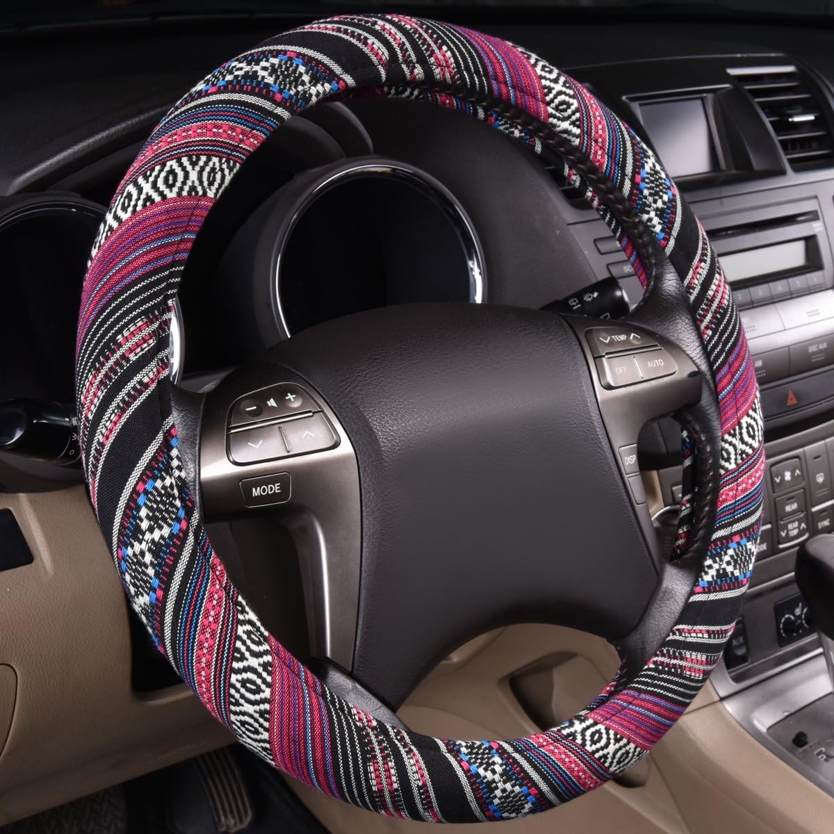 

CAR PASS Boho Steering Wheel Cover, Ethnic Flax Cloth Universal Steering Wheel Cover,Anti-Slip Design, Fit 14.5-15 inches for Vehicles,Cars,SUV,Vans Ethnic Style
