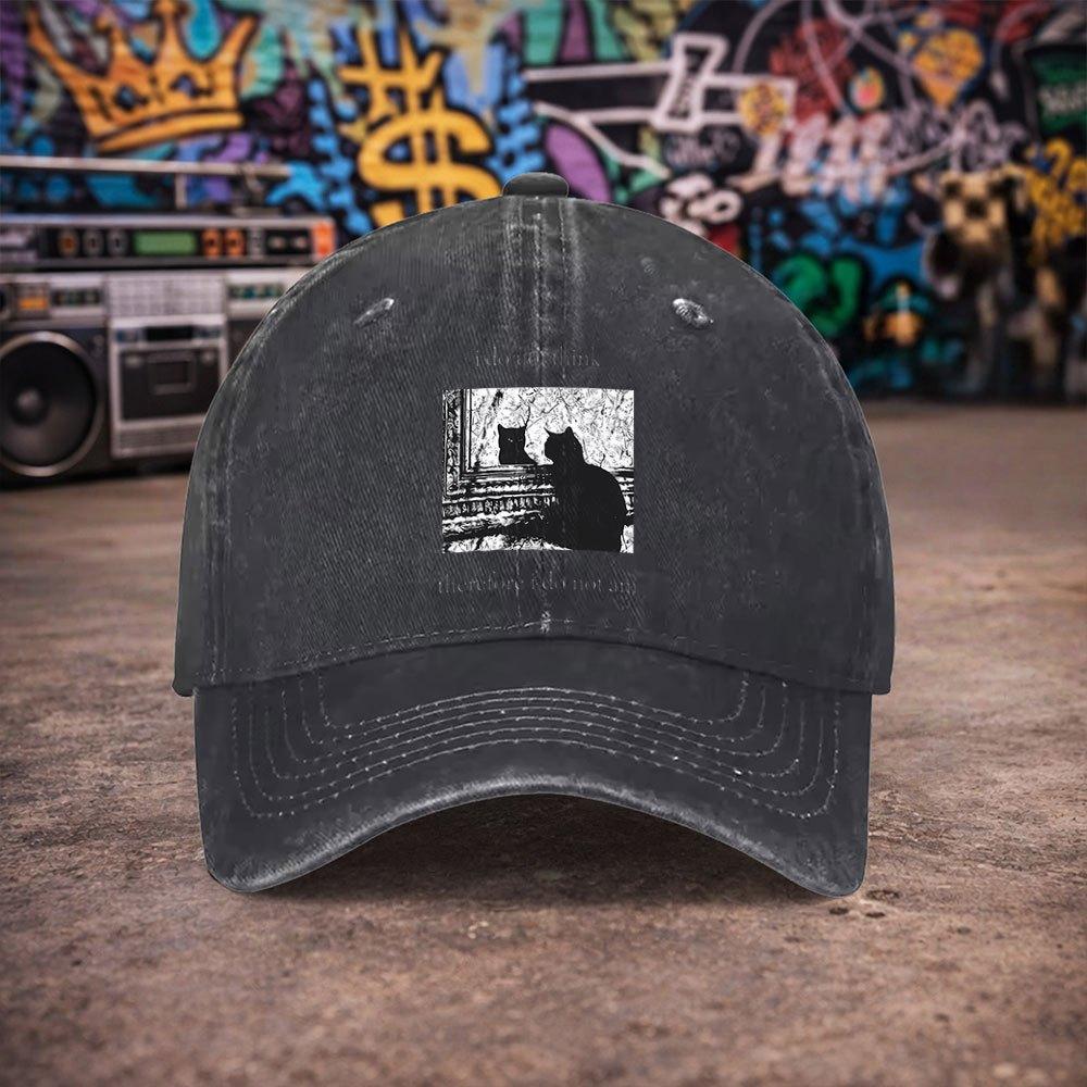 Pc Unisex Cat Reflection Vintage Washed Baseball Cap Unisexs Trendy Hat Versatile Duckbill Cap Fun Print A Unique Birthda