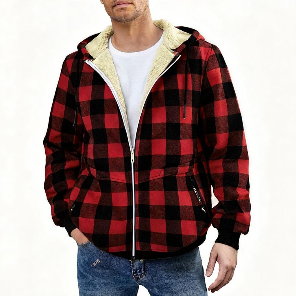 Mens Full Zip Lined Plaid Flannel Jacket Warm Fleece Winter Coat Outdoor Work Casual Lightweight Fall Clothes