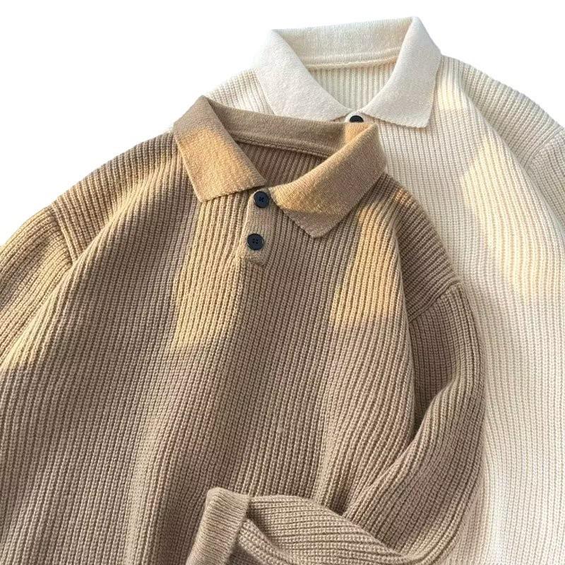 Men's Korean & Japanese Style Thickened Lapel Sweater - Trendy Winter Knitwear with a Relaxed Fit