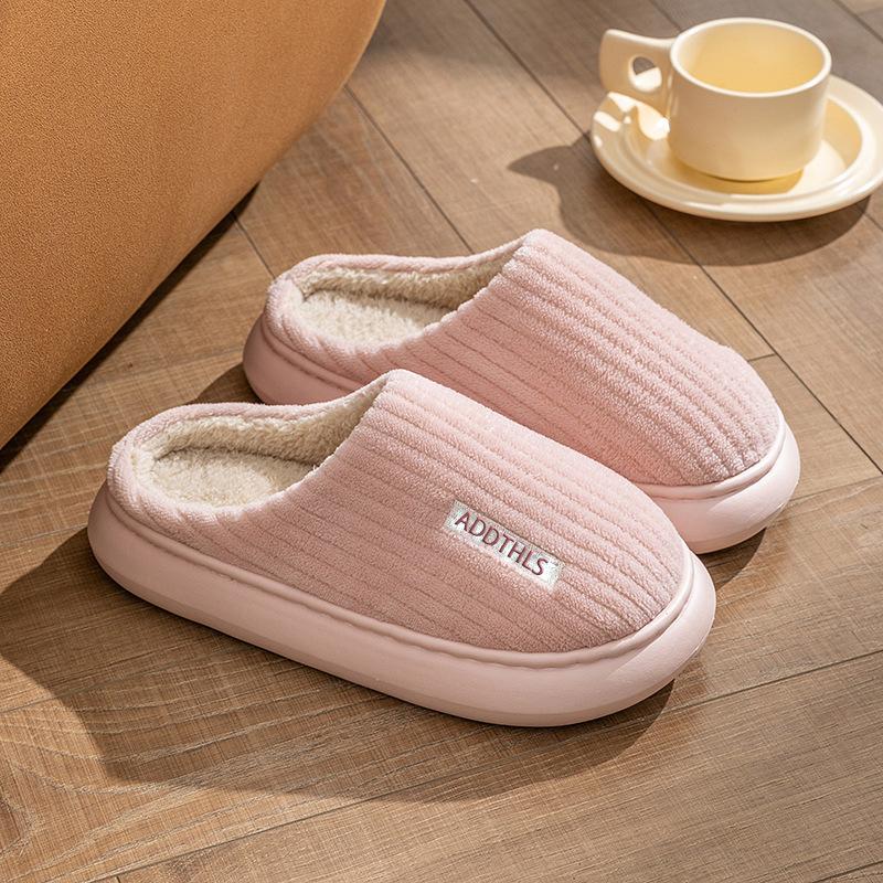 Cotton slippers women's velvet thickened winter thick bottom new non-slip bag and confinement home indoor household wool slippers men