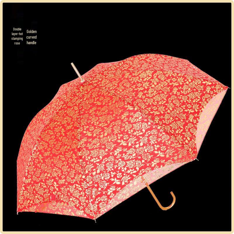 

NANQIAO Wedding Red Straight Umbrella with Hot-Stamped Rose