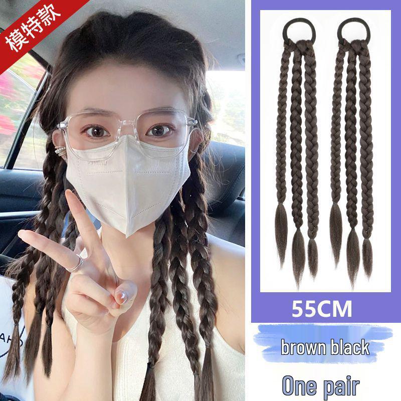 Women's Highlighted Bubble Boxer Braids Wig - Three-Strand Pigtails