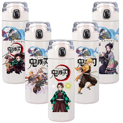 Anime Cartoon Demon Slayer Printed 400Ml Water Bottle Thermos Cup Portable Stainless Steel Leak Proof Camping Water Cup Kid Gifts