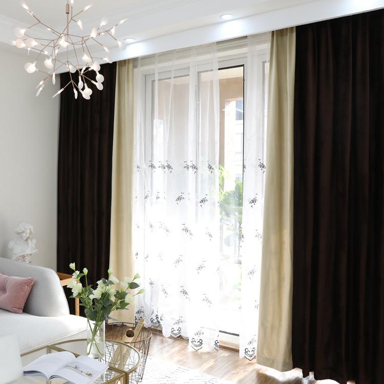 Keqiao Simple Solid Color Velvet Blackout Splicing Curtains, Bedroom, Living Room Curtains