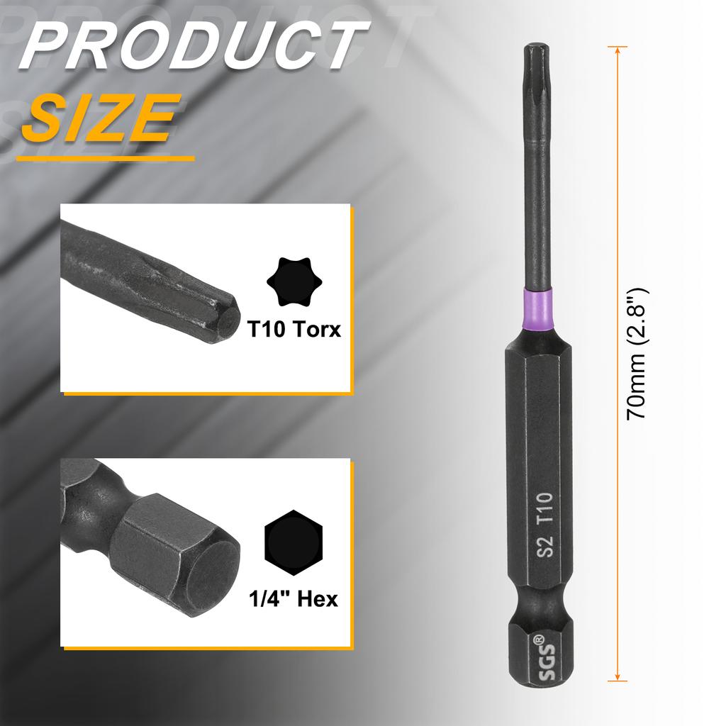 T7-T50 Torx Head Impact Screwdriver Bits 1/4" Hex Shank Magnetic No Hole Tamper Proof 6 Point Star Screw Driver Bits Power Tools