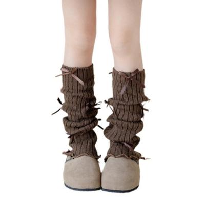Kawaii High Elastic Kids Leg Warmers Bow Trim Sweet Style Foot Cover Knitted Lolita Style Socks Autumn Winter Season