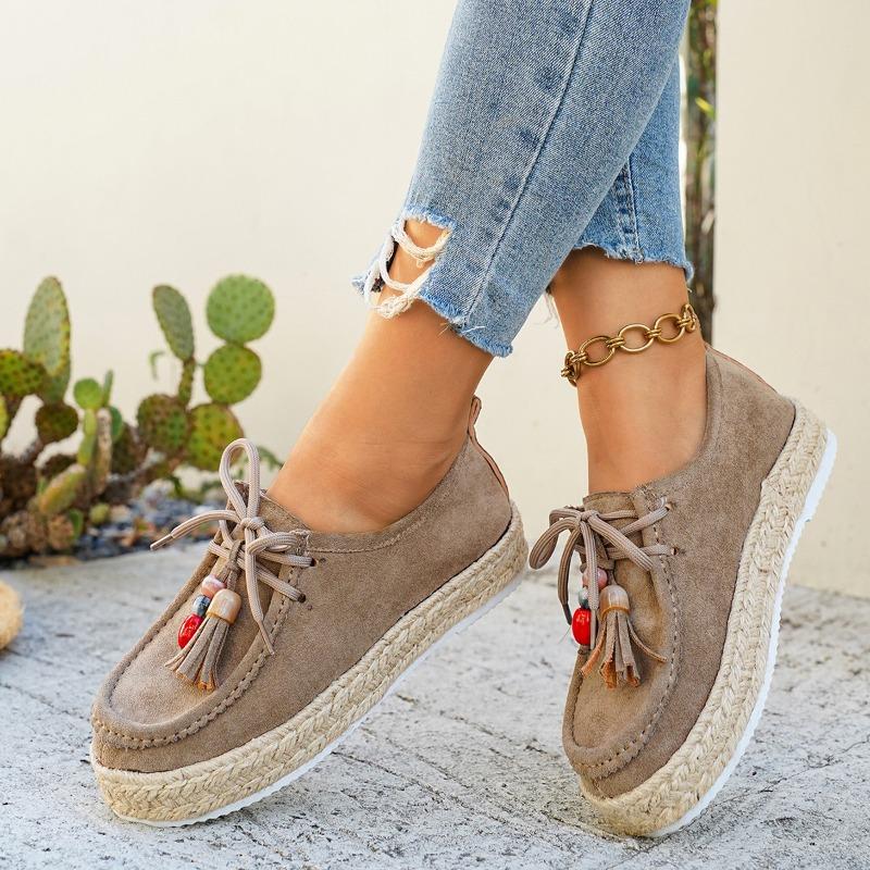 Women's Platform Fashion Single Shoes Fall New Retro Versatile Front Strap Beaded