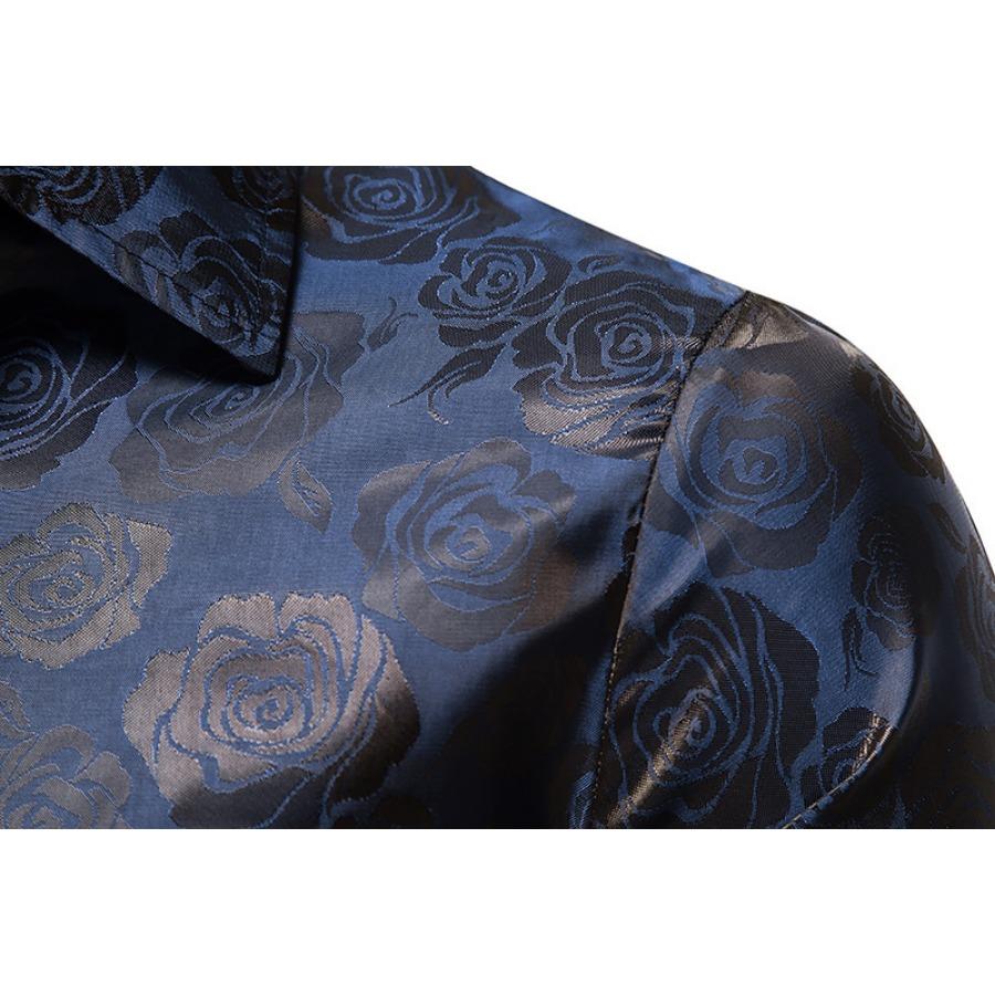 Men's Long Sleeve Fashionable Shirt Rose Print Casual Button Shirts Men Lapel Spring Formal Clothing