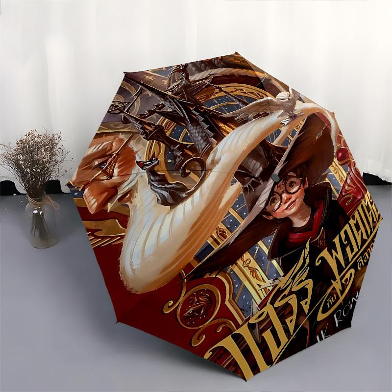 1pc Harry Potter School of Witchcraft and Wizardry Automatic Folding Umbrella - Compact 8-Rib Design, Durable Plastic & Iron1316L