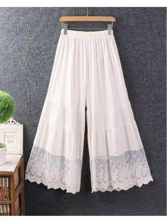 Chiffon Wide-Leg Lace Patchwork Pants - Women's Summer Qipao Style