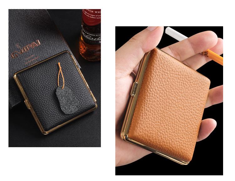 Elegant Cowhide Cigarette Case - 20-Piece Capacity, Men's Fashionable Moisture-Proof & Pressure-Proof Storage Box.