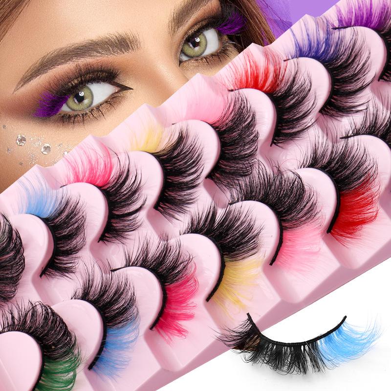 High Imitation Mink Hair Colored False Eyelashes Simulation Dense Curl 8 Pairs Of Eyelashes